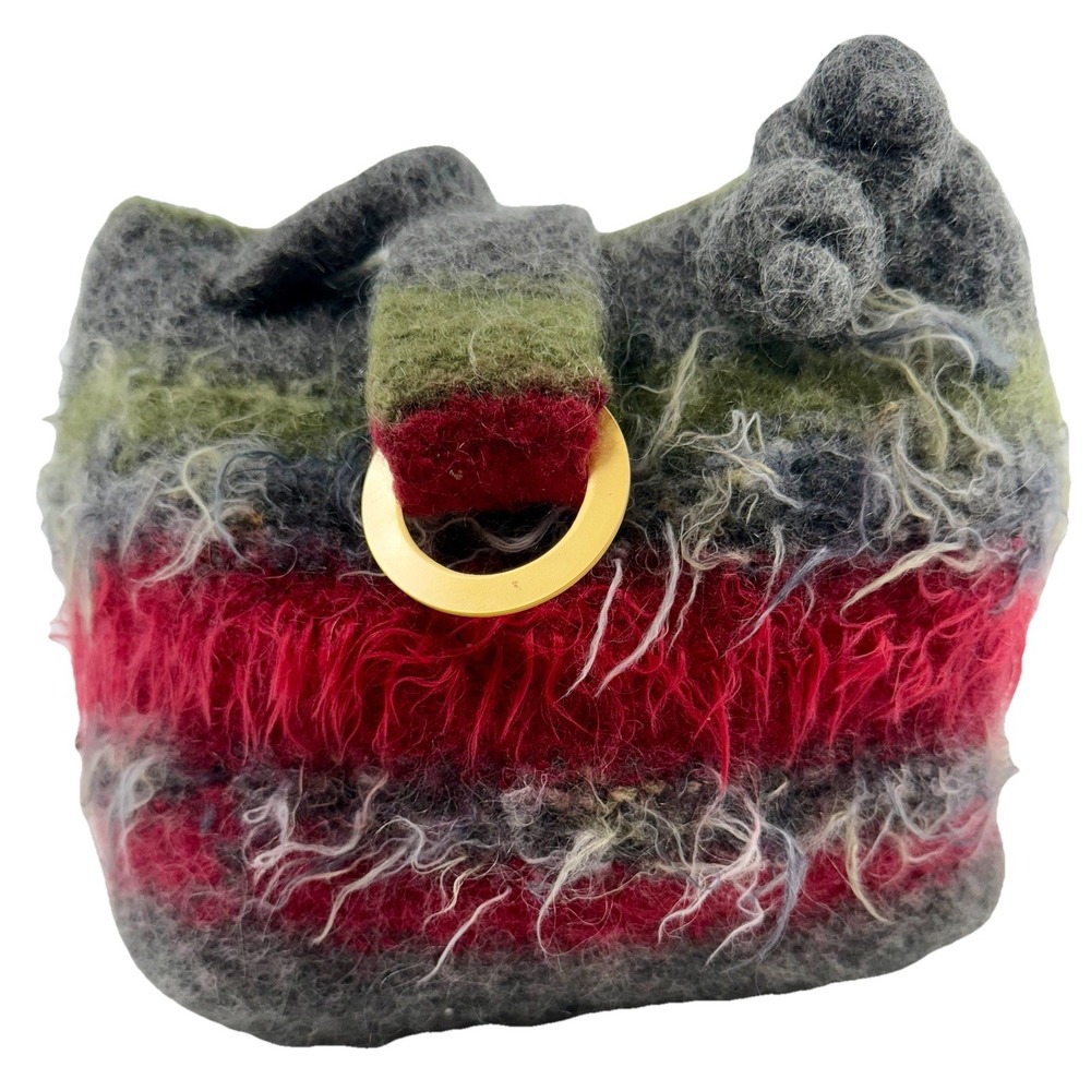 Vintage Mohair Wool Felted Handbag Handcrafted Artisan Made 8" x 10"‎ EUC